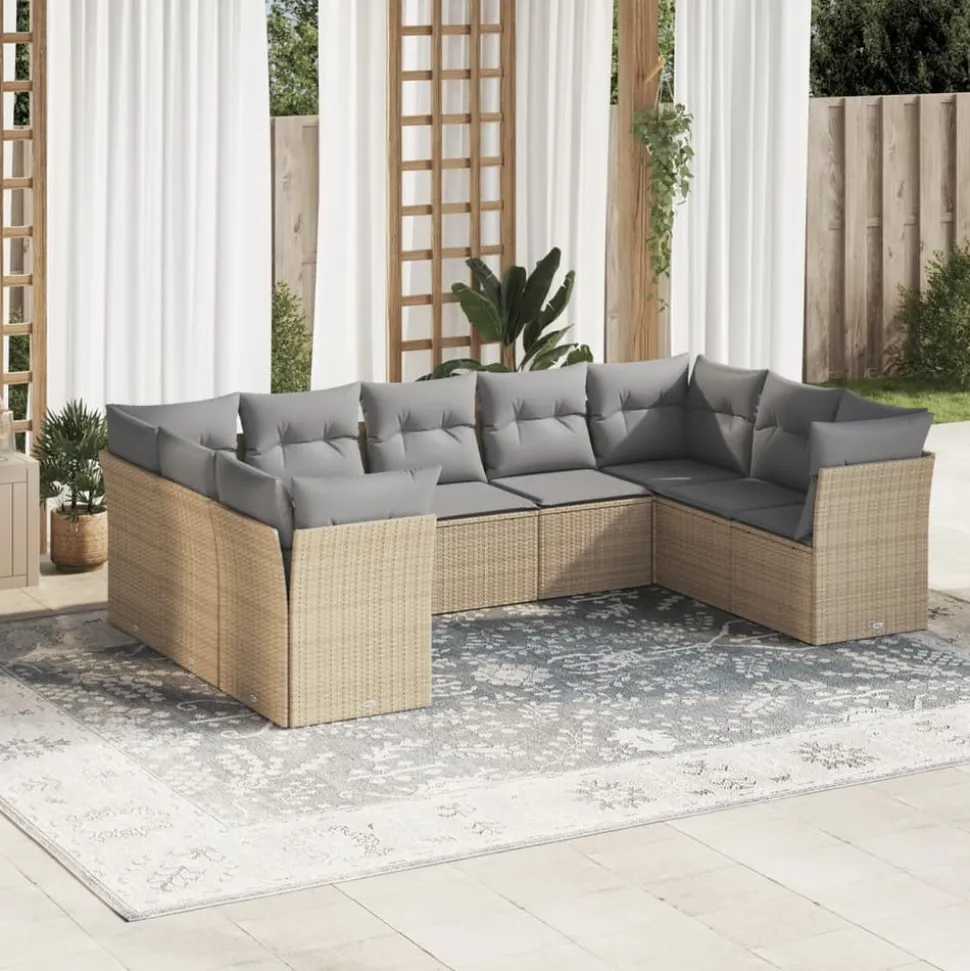 MAISON EXCLUSIVE - Salon de jardin avec coussins 9 pcs beige résine tressée