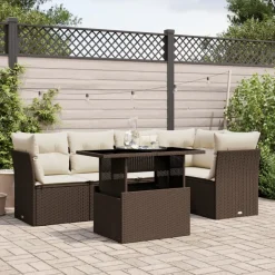 MAISON EXCLUSIVE - Salon de jardin avec coussins 6 pcs marron résine tressée