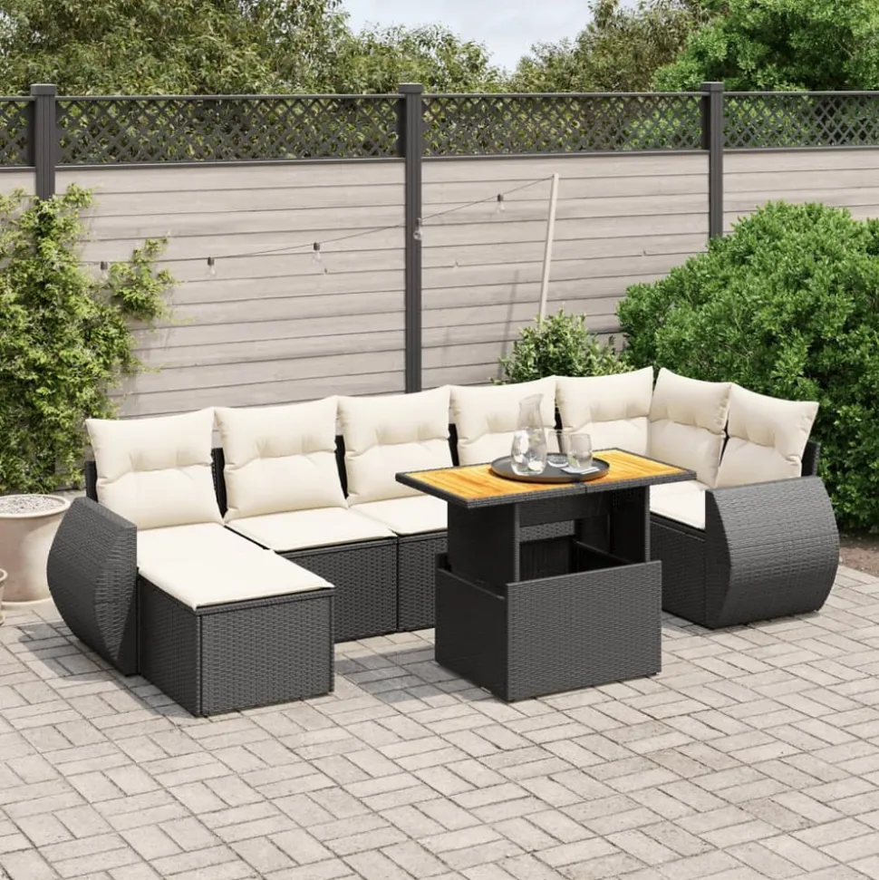 MAISON EXCLUSIVE - Salon de jardin 8 pcs avec coussins noir résine tressée