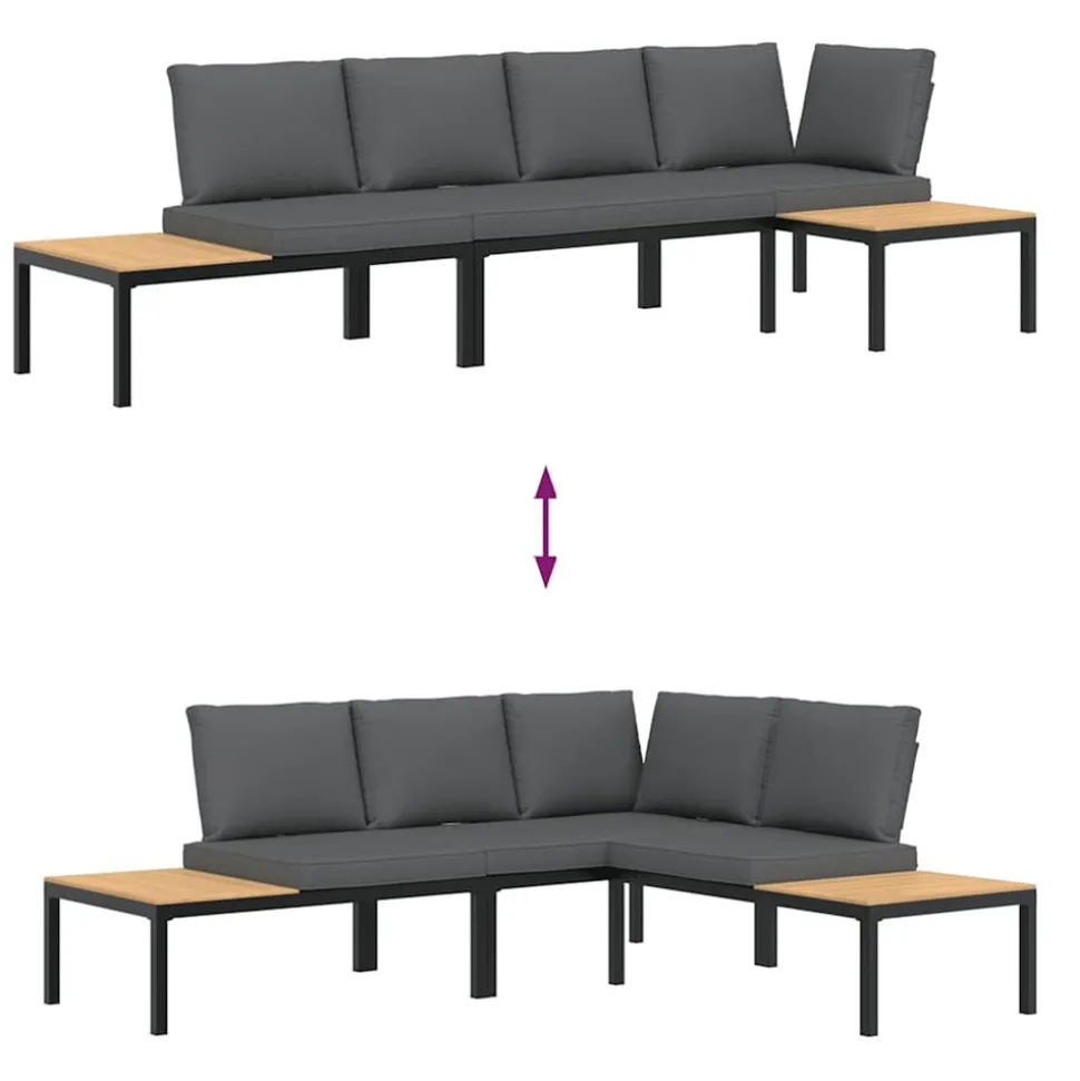 MAISON EXCLUSIVE - Salon de jardin 3 pcs avec coussins noir aluminium