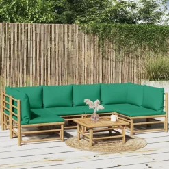 MAISON EXCLUSIVE - Salon de jardin 7 pcs avec coussins vert bambou