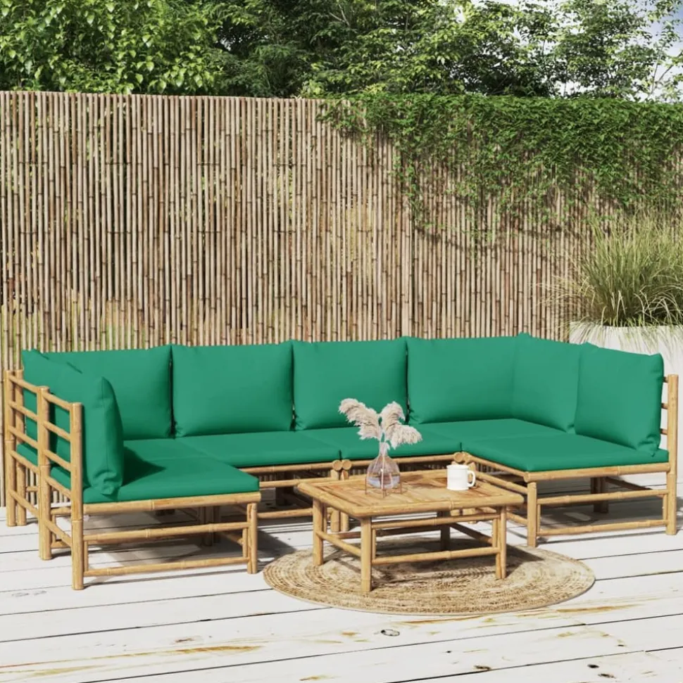 MAISON EXCLUSIVE - Salon de jardin 7 pcs avec coussins vert bambou