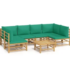 MAISON EXCLUSIVE - Salon de jardin 7 pcs avec coussins vert bambou
