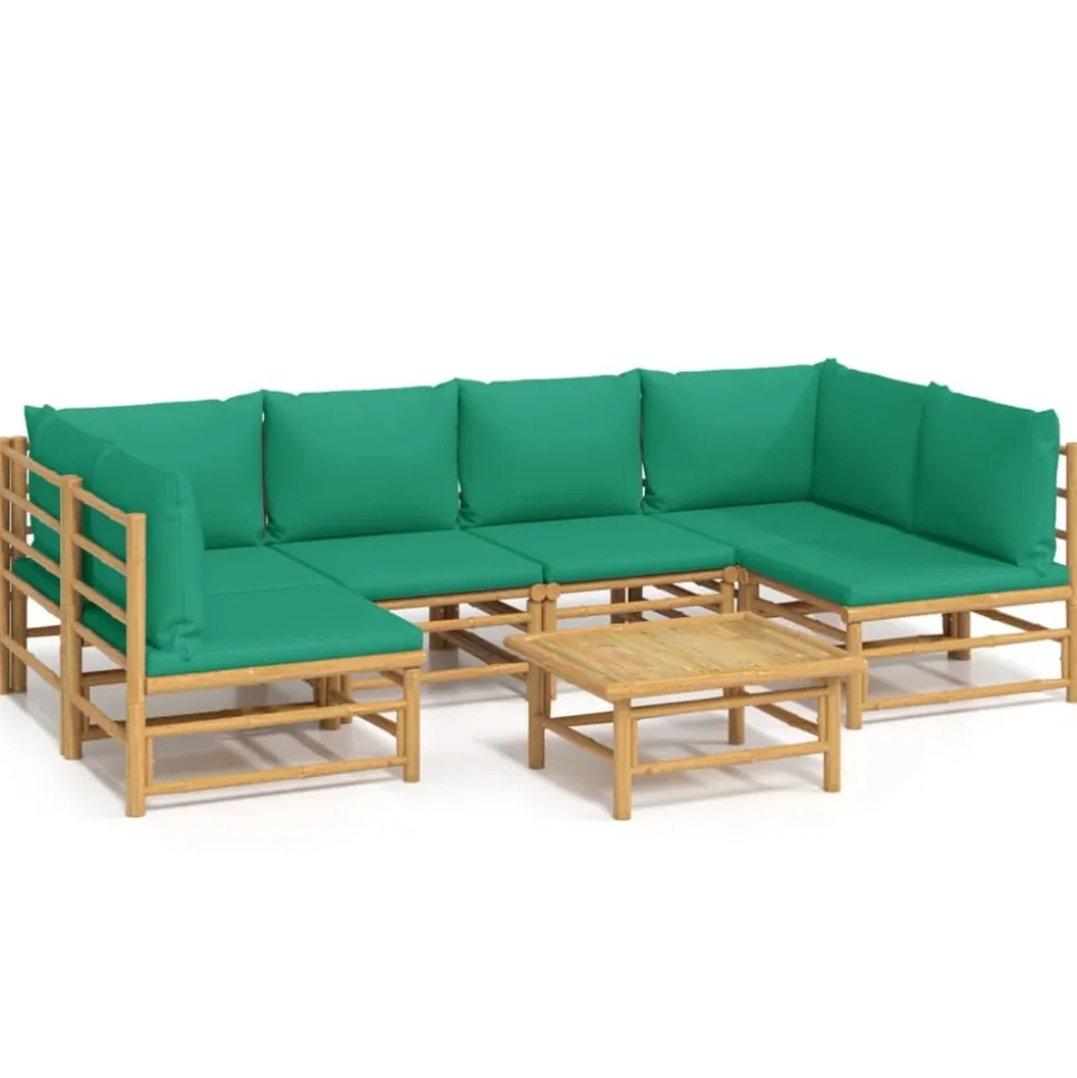 MAISON EXCLUSIVE - Salon de jardin 7 pcs avec coussins vert bambou