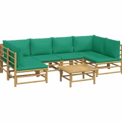 MAISON EXCLUSIVE - Salon de jardin 7 pcs avec coussins vert bambou
