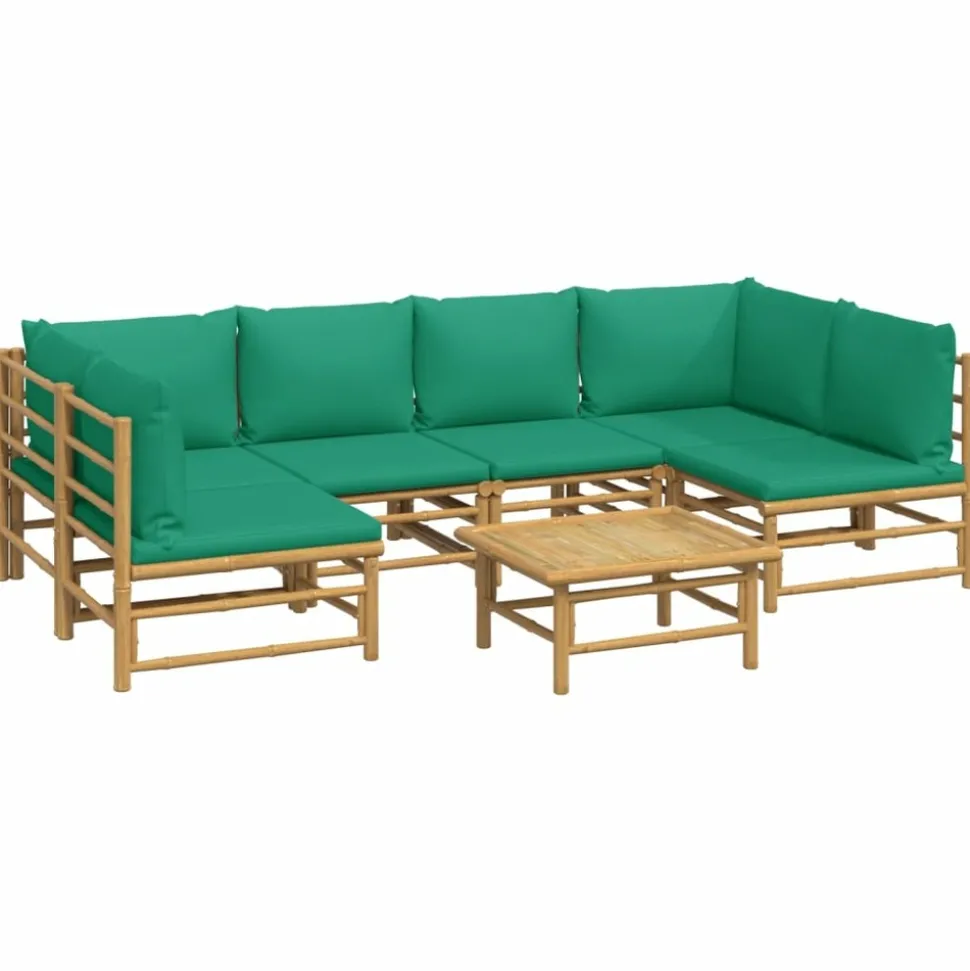 MAISON EXCLUSIVE - Salon de jardin 7 pcs avec coussins vert bambou