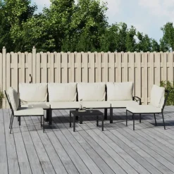 MAISON EXCLUSIVE - Salon de jardin 7 pcs avec coussins sable acier