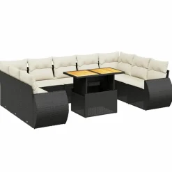 MAISON EXCLUSIVE - Salon de jardin 10 pcs avec coussins noir résine tressée