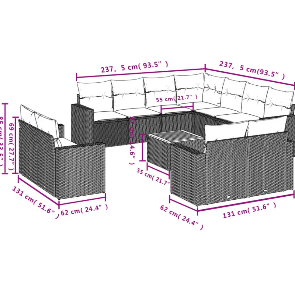 MAISON EXCLUSIVE - Salon de jardin 12 pcs avec coussins noir résine tressée