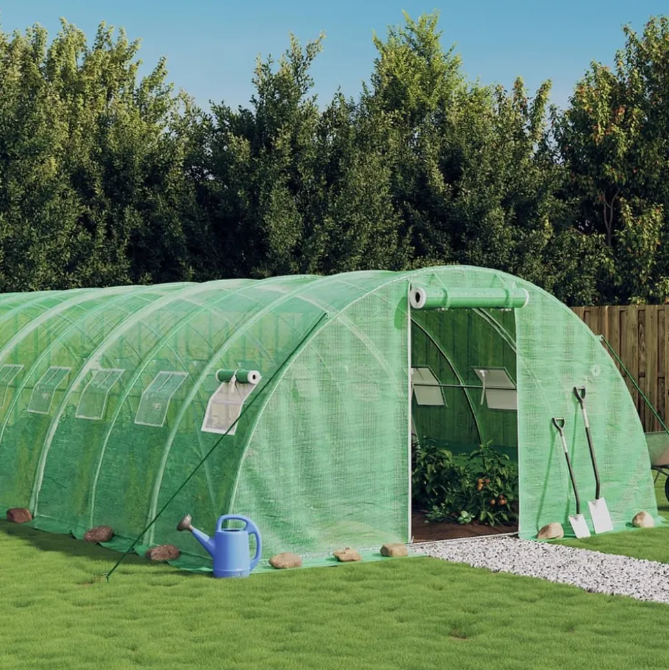 MAISON EXCLUSIVE - Serre avec cadre en acier vert 64 m² 16x4x2 m