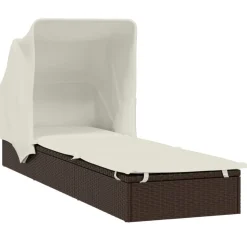 MAISON EXCLUSIVE - Transat avec toit pliable marron 213x63x97 cm résine tressée