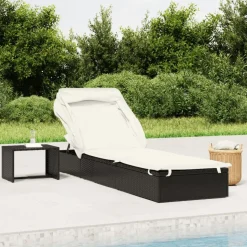 MAISON EXCLUSIVE - Transat avec toit pliable noir 213x63x97 cm résine tressée