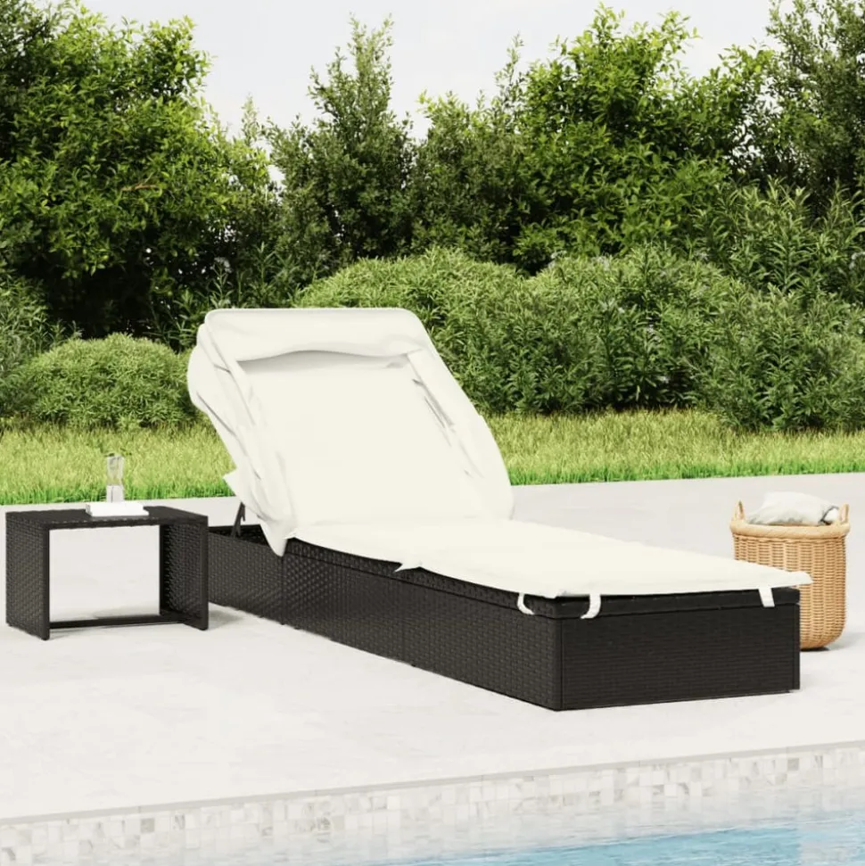 MAISON EXCLUSIVE - Transat avec toit pliable noir 213x63x97 cm résine tressée