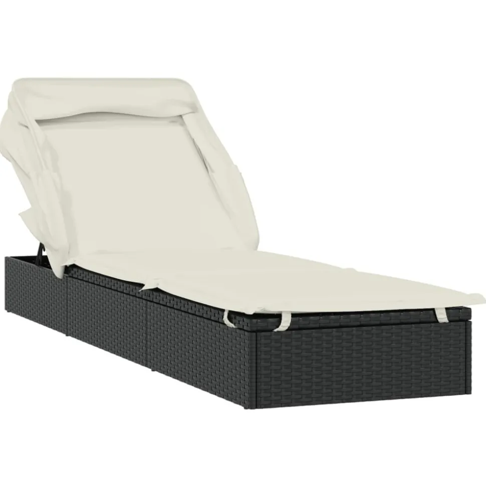 MAISON EXCLUSIVE - Transat avec toit pliable noir 213x63x97 cm résine tressée