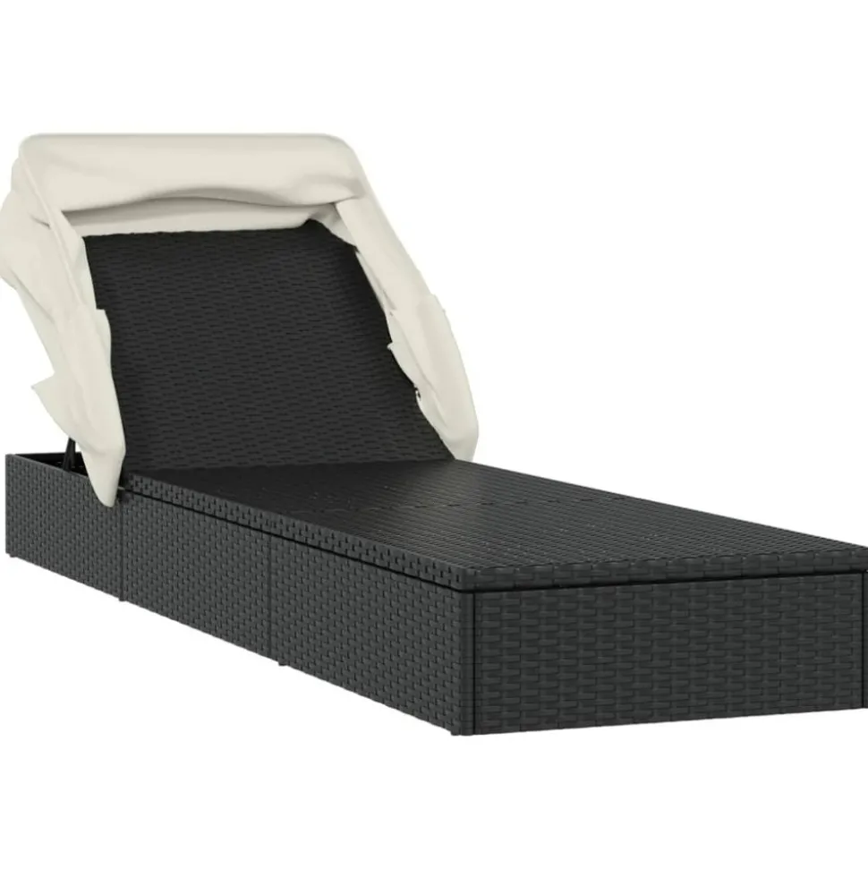 MAISON EXCLUSIVE - Transat avec toit pliable noir 213x63x97 cm résine tressée