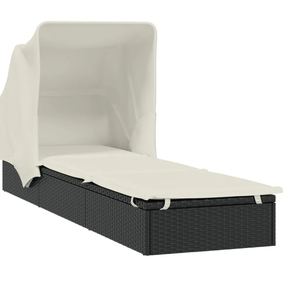 MAISON EXCLUSIVE - Transat avec toit pliable noir 213x63x97 cm résine tressée