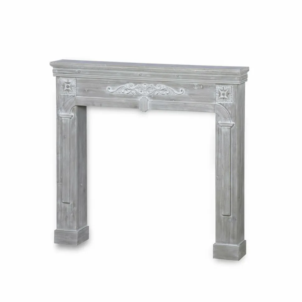 Manteau de cheminée - romance - décor bois gris cérusé