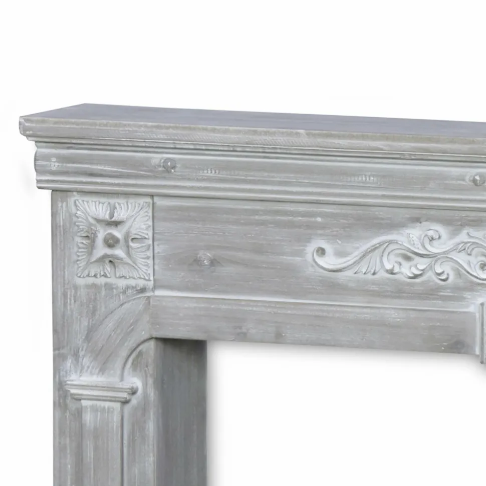 Manteau de cheminée - romance - décor bois gris cérusé