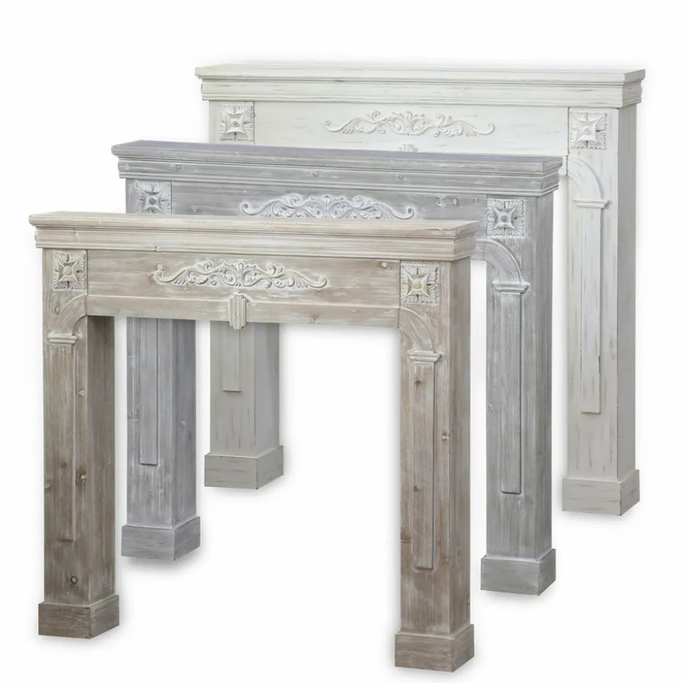 Manteau de cheminée - romance - décor bois gris cérusé