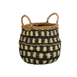 MICA - Panier rond Dustin, en zostère, coloris noir - H.25xD.21cm