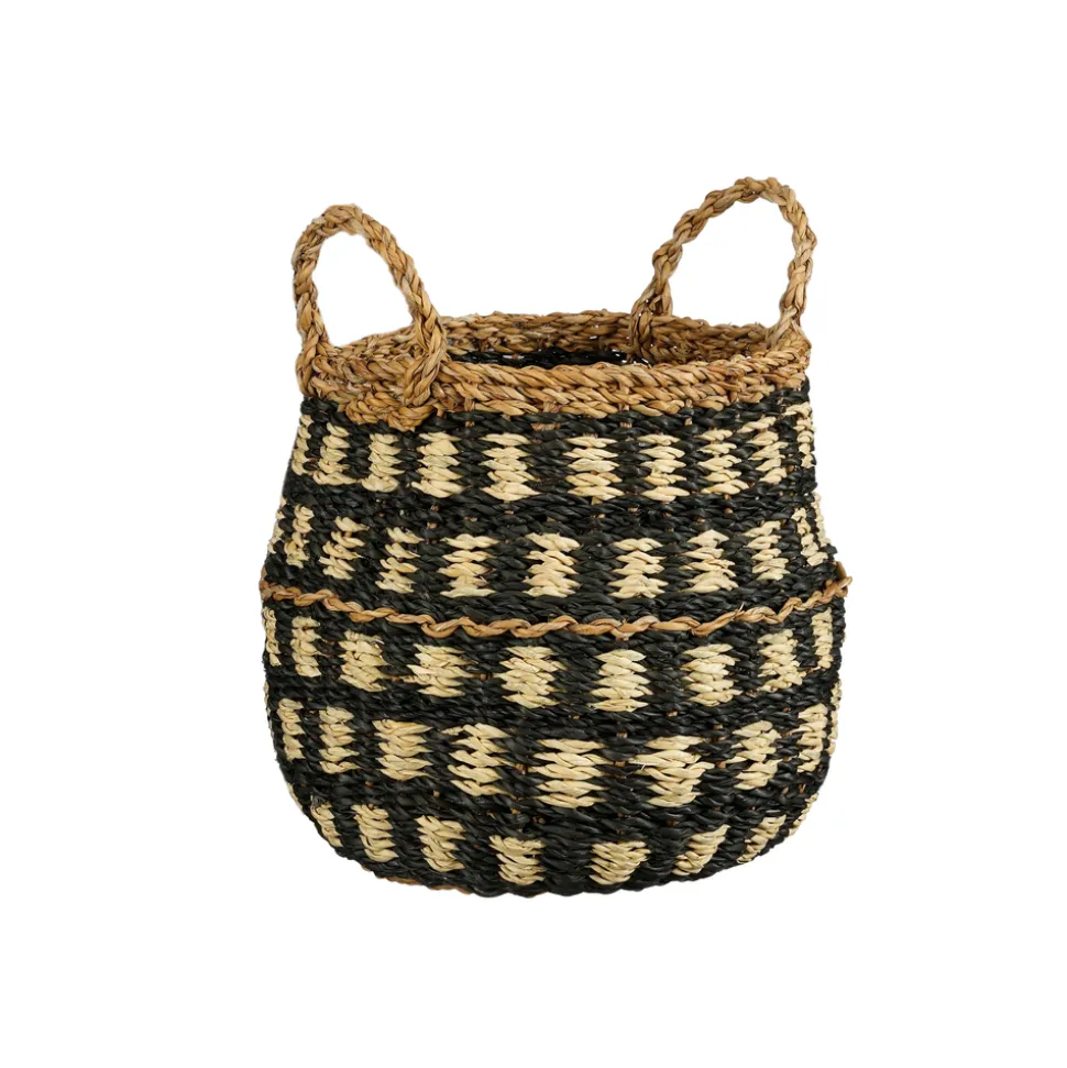 MICA - Panier rond Dustin, en zostère, coloris noir - H.25xD.21cm