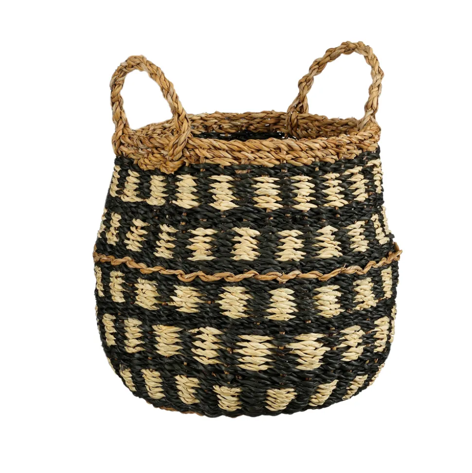 MICA - Panier rond Dustin, en zostère, coloris noir - H.30xD.26cm