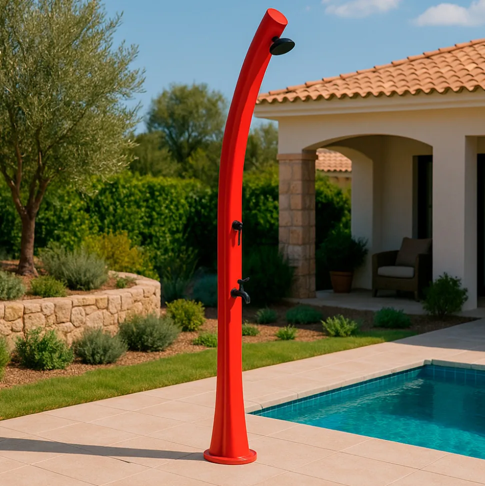 MPC - Douche rouge en polyethylene hd chauffage solaire 226 cm 25 litres