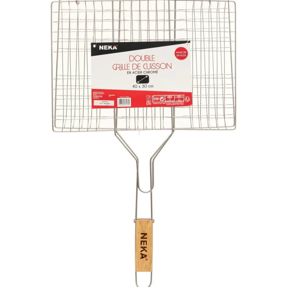 NEKA - Grille de barbecue rectangulaire double 40x30cm