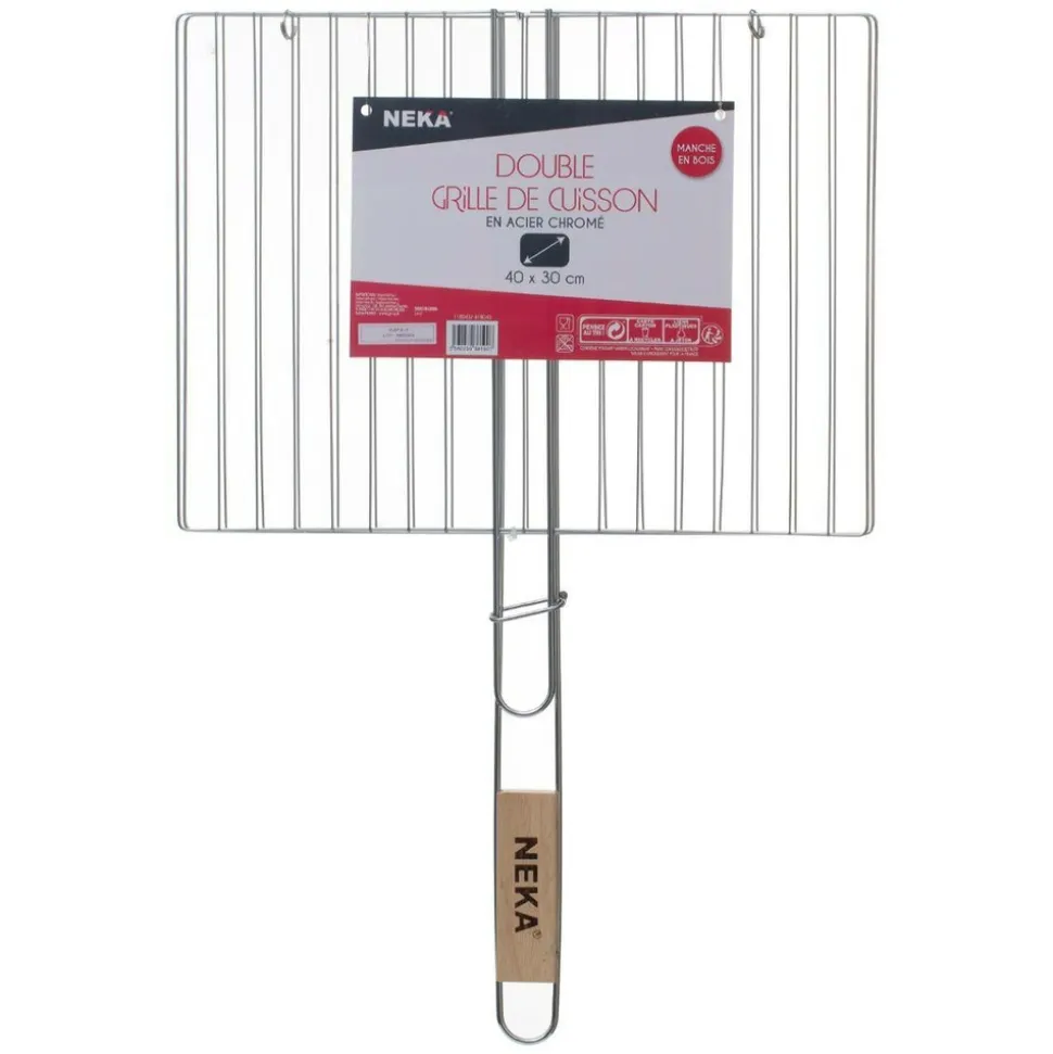 NEKA - Grille de barbecue rectangulaire double 40x30cm