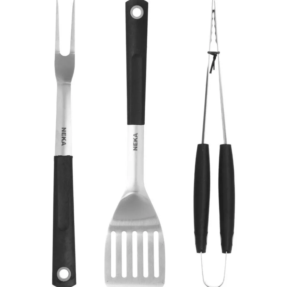 NEKA - Lot de 3 ustensiles pour barbecue pince fourchette et spatule