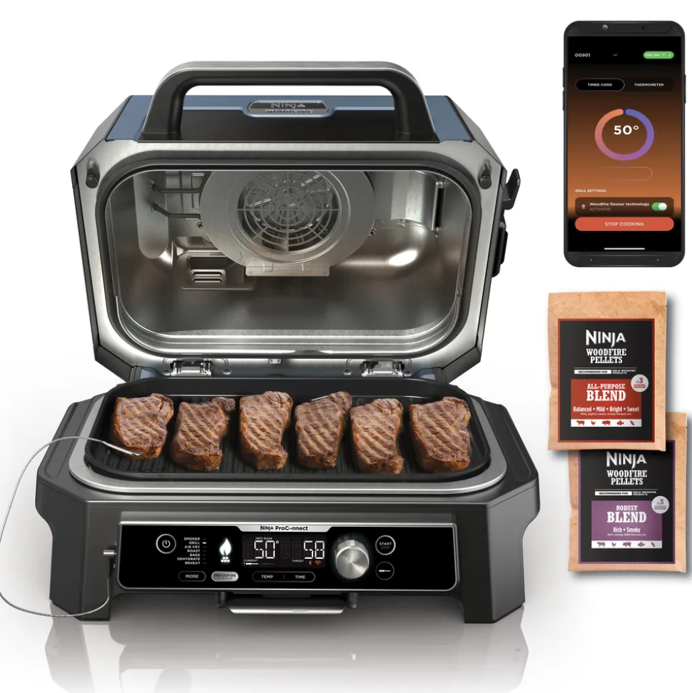 NINJA - Barbecue électrique et fumoir Woodfire Pro Connect XL OG901EU