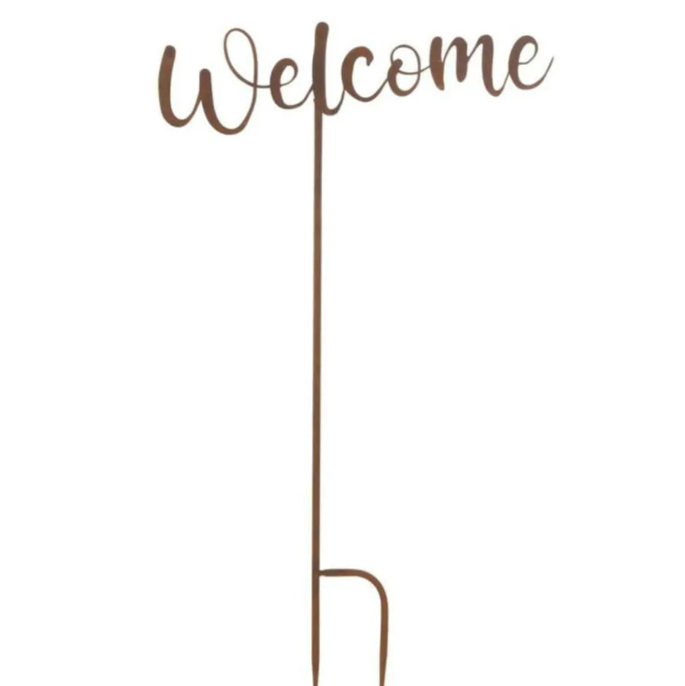PARIS PRIX - Décoration de jardin "welcome" 70cm marron