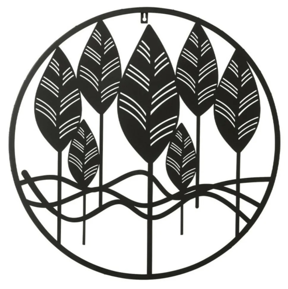 PARIS PRIX - Décoration murale en métal "feuilles" 60cm noir