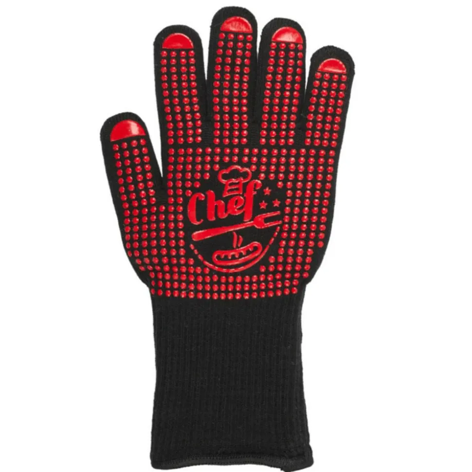 PARIS PRIX - Gant anti chaleur "barbecue" 32cm rouge & noir