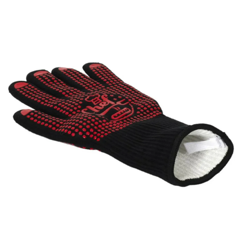 PARIS PRIX - Gant anti-chaleur "barbecue" 32cm noir & rouge