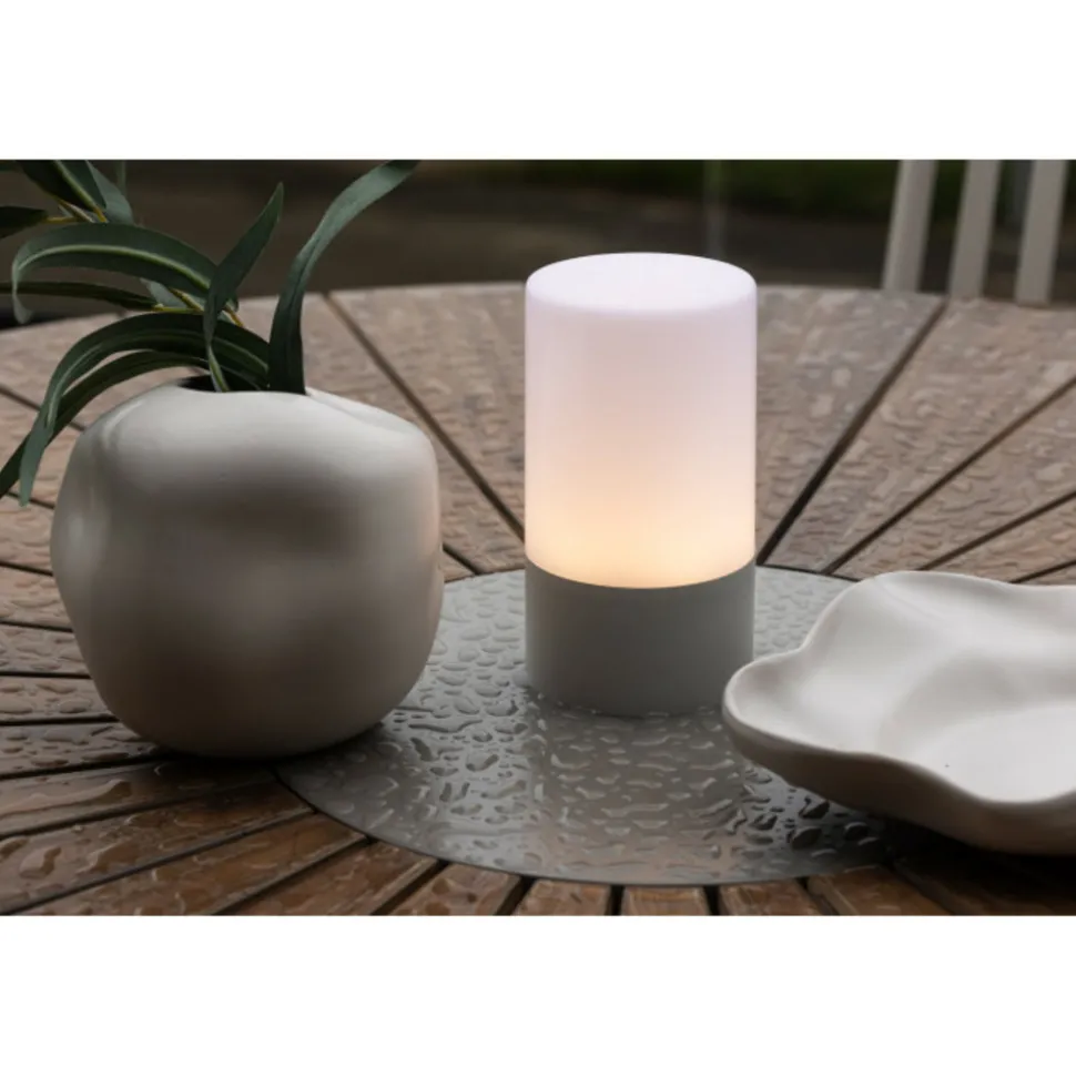 PARIS PRIX - Lampe à poser d'extérieur led "tubu" 18cm gris