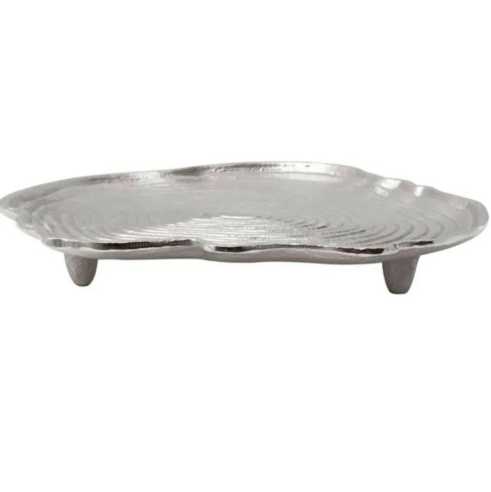PARIS PRIX - Plateau décoratif "wood art" 29cm argent