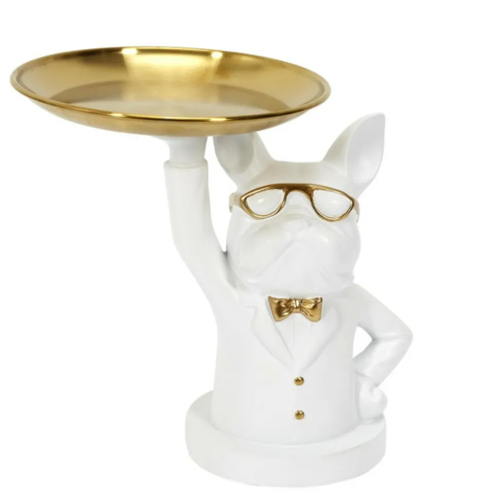 PARIS PRIX - Statuette & vide-poche "bulldog ii" 21cm blanc