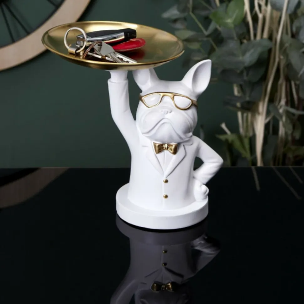 PARIS PRIX - Statuette & vide-poche "bulldog ii" 21cm blanc