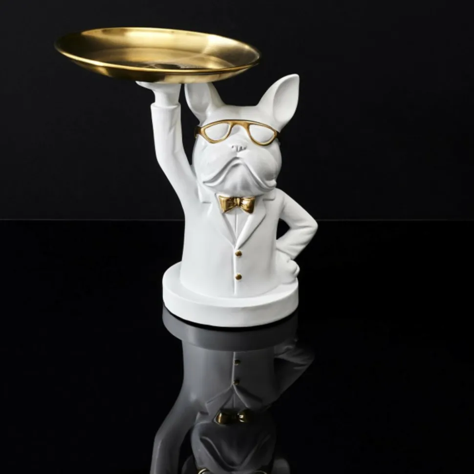 PARIS PRIX - Statuette & vide-poche "bulldog ii" 21cm blanc