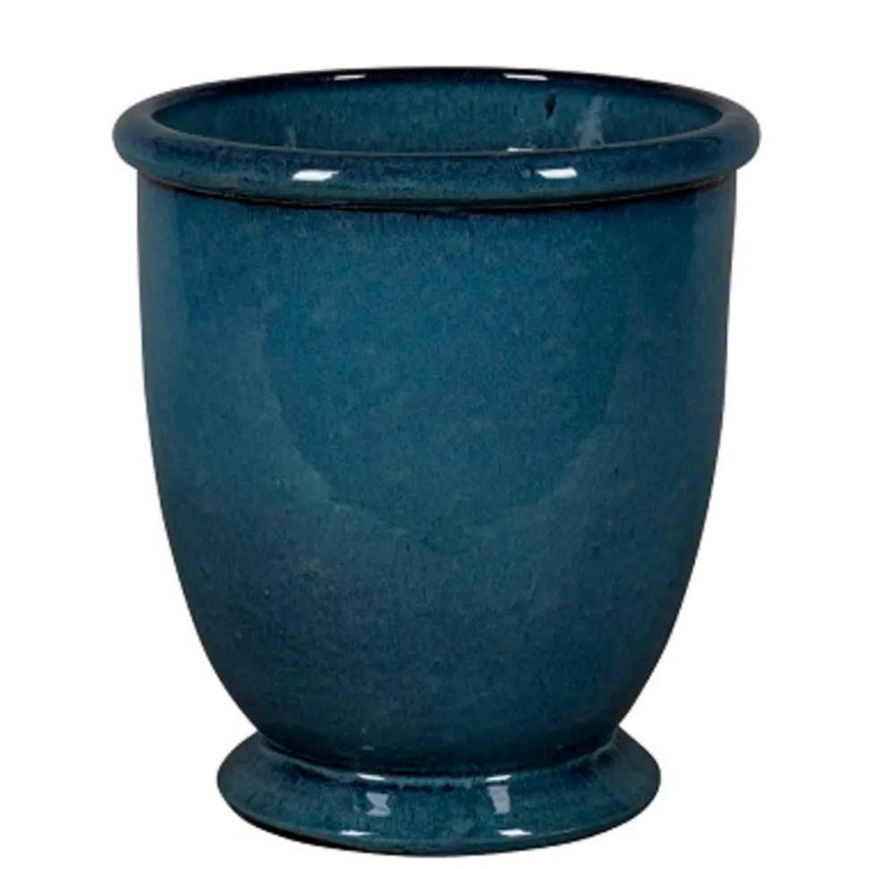 PASSION FOR POTTERY - Pot de fleurs émaillé Shanghai 13-01OB, coloris bleu oc - D.28xH.30cm