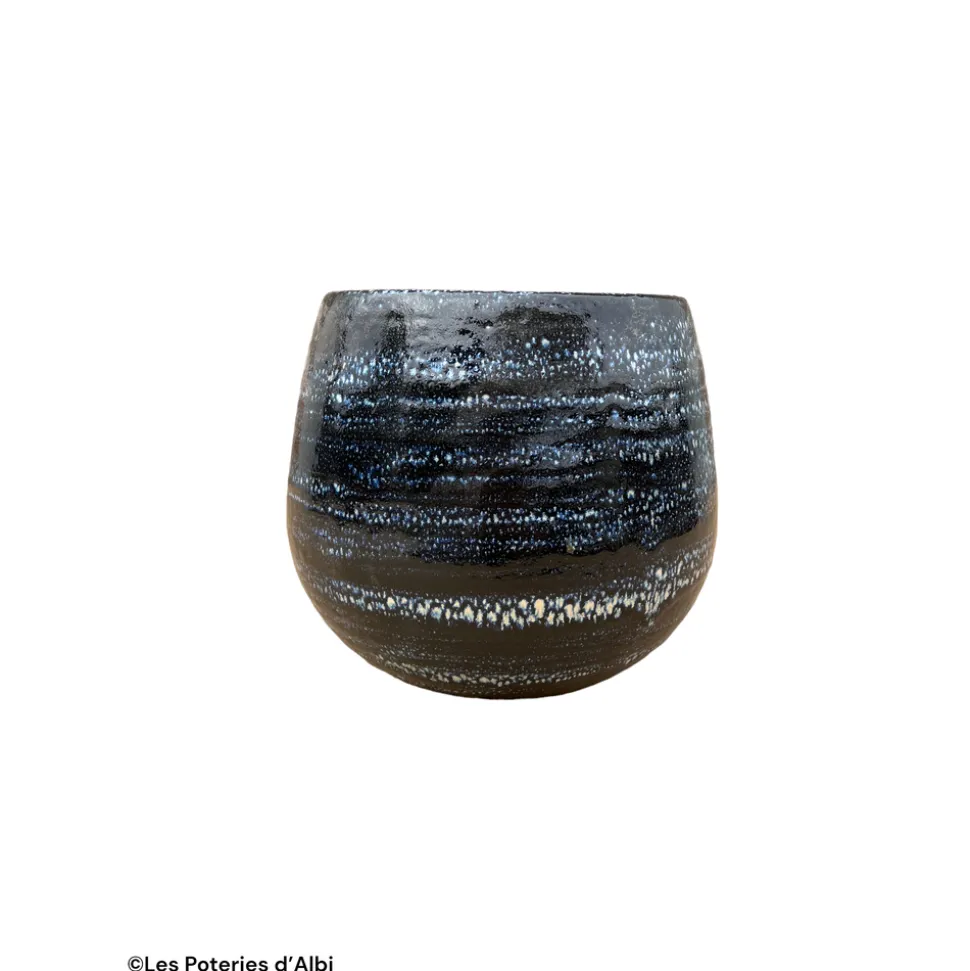 POTERIE D'ALBI - Pot Cancale, terre cuite émaillée, coloris nuit étoilée - D.21xH.21cm