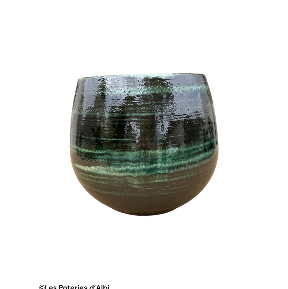 POTERIE D'ALBI - Pot Cancale en terre cuite émaillée, coloris jade vivant - D.25xH.27cm
