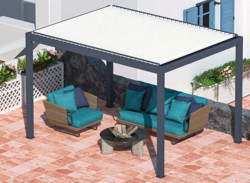 PROLOISIRS - Pergola autoportée bioclimatique autonome zéphir 3 x 4 m solaire en aluminium - grey