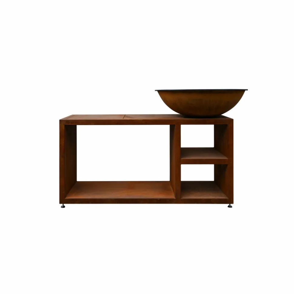 QUOCO - Brasero piatto tavolo medium corten ø84 + grille + spatule + housse