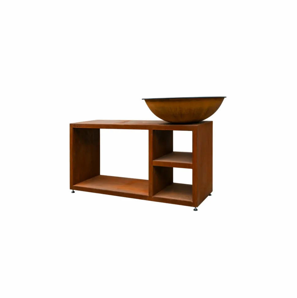 QUOCO - Brasero piatto tavolo medium corten ø84 + grille + spatule + housse