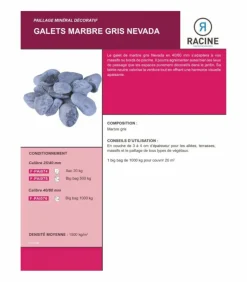 RACINE - Galet marbre gris nevada 25-40mm, filet de 20 kg - f-pai074
