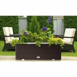 RATTAN ART - Jardinière en résine tressée avec cadre en aluminium 98 x 25 x 34 cm anthracite