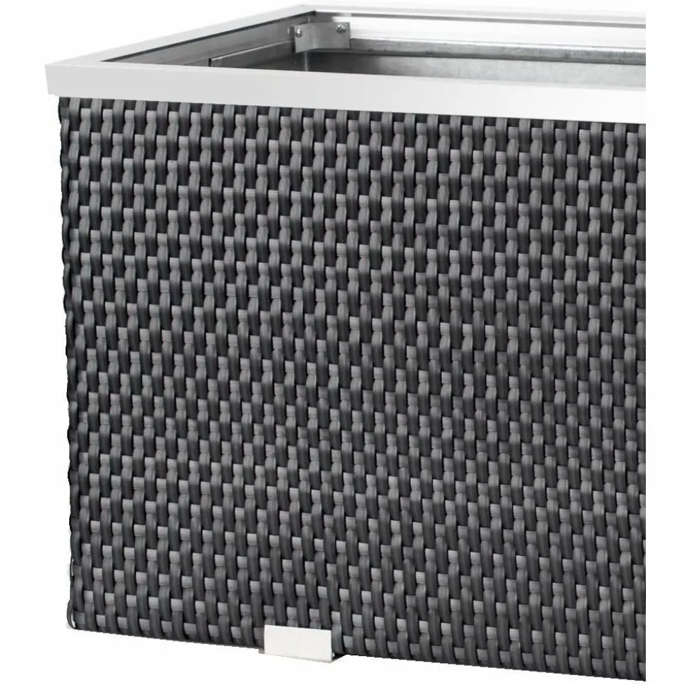 RATTAN ART - Jardinière en résine tressée avec cadre en aluminium 98 x 25 x 34 cm anthracite