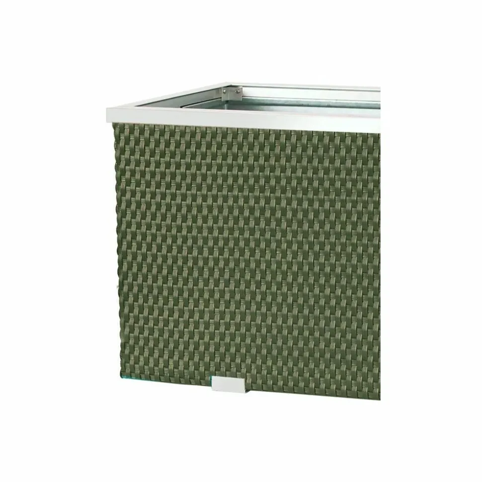 RATTAN ART - Jardinière en résine tressée avec cadre en aluminium 98 x 25 x 34 cm vert